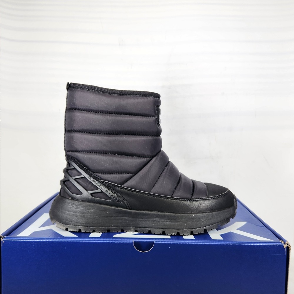 Kizik Montreal Mid Boots Women Size 7 Black Hands Free Step In Winter Puffer